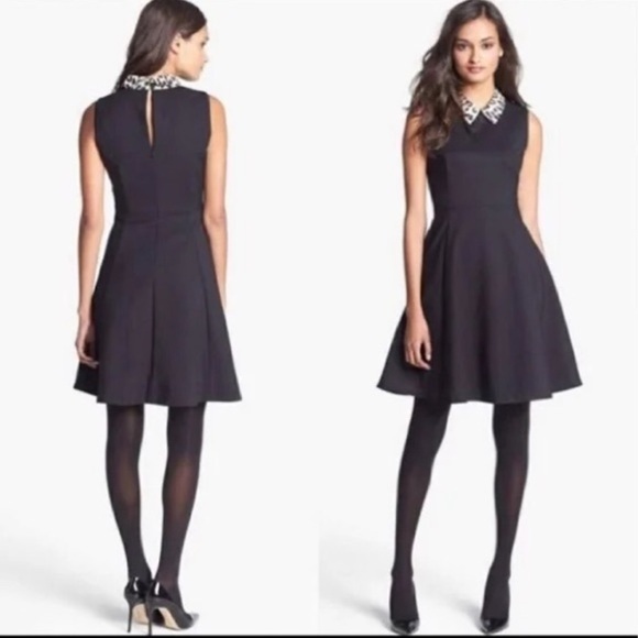 Kate Spade Rissa Fit & Flare Sleeveless Dress with Leopard Print collar Size 8 - Picture 2 of 8